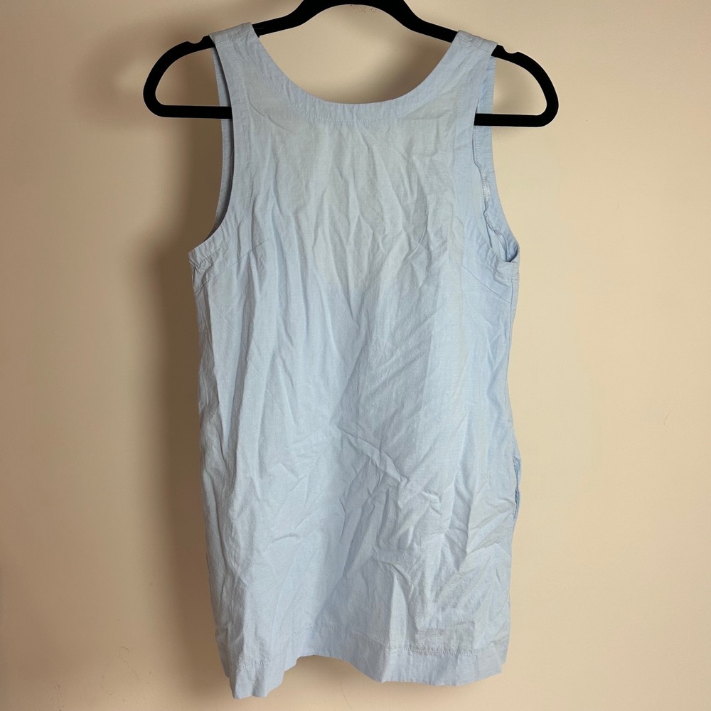 Light Blue Linen Blend Sleeveless Tank Dress XS Pockets‎ Casual Everyday